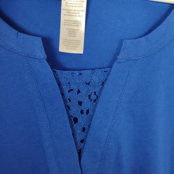 PRICE DROP Royal Blue Short Sleeve Tee with Lace Detail Size XL - Picture 4 of 8